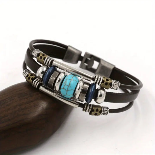 TMBC7 - Turquoise Beaded Multi Layer Leather Bracelet