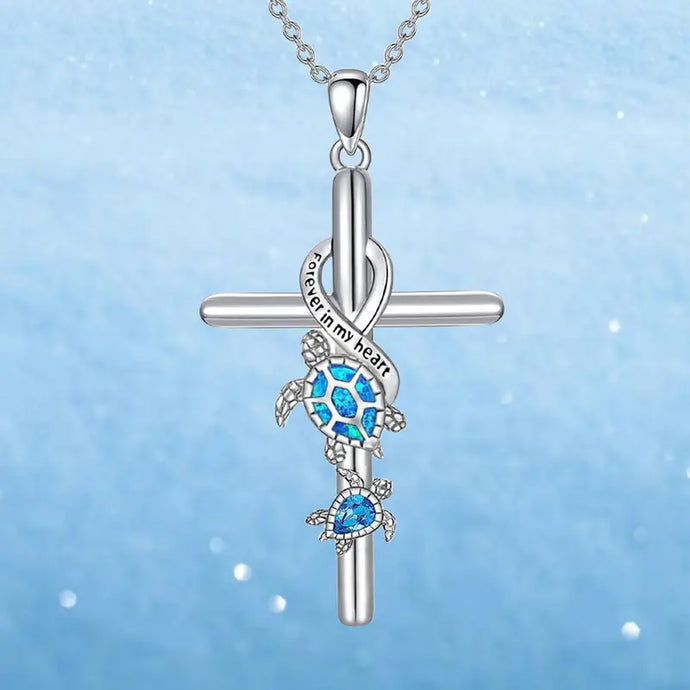 TMNK24 - Forever In My Heart Cross & Turtles Necklace