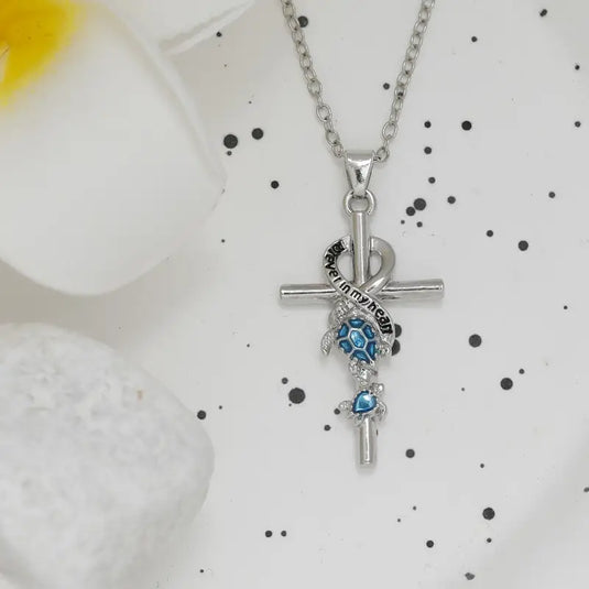 TMNK24 - Forever In My Heart Cross & Turtles Necklace