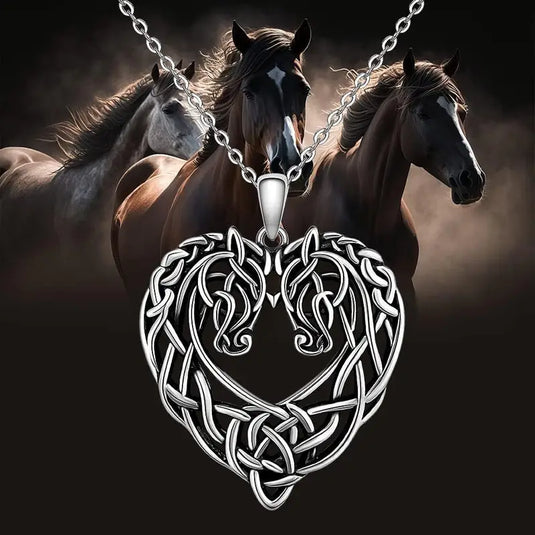 TMNK23 - Double Horse Love Knot Pendant Necklace