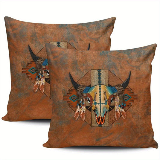 TMPL5 - Set of 2 Southwestern Buffalo Skull Throw Pillows