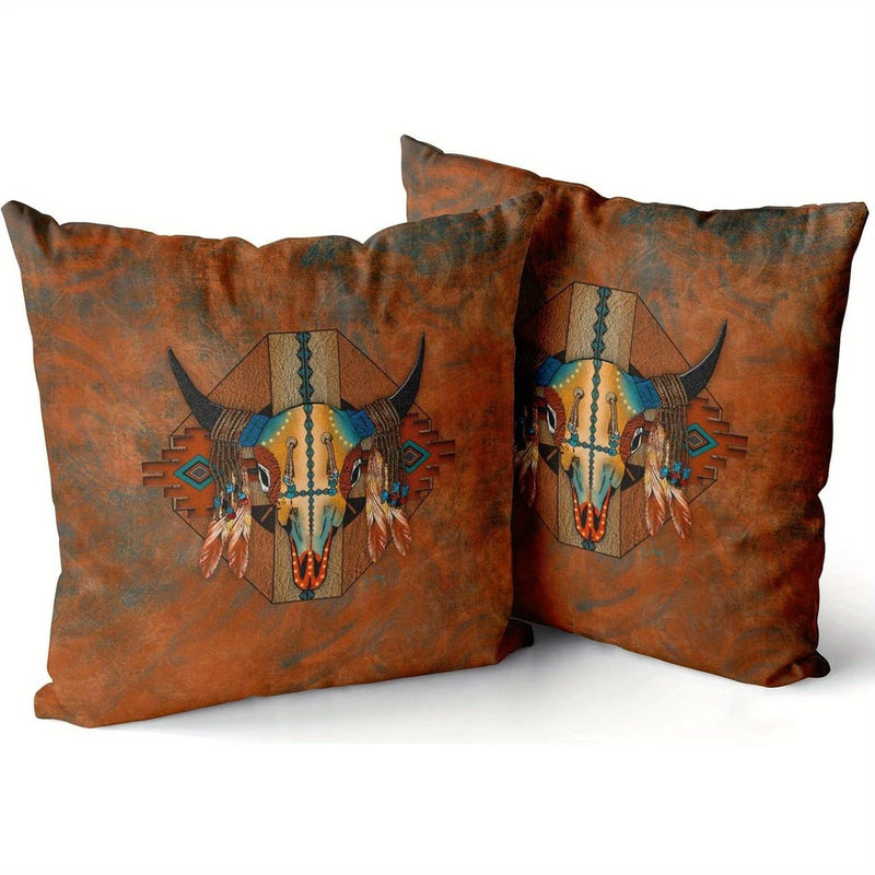 Load image into Gallery viewer, TMPL5 - Set of 2 Southwestern Buffalo Skull Throw Pillows
