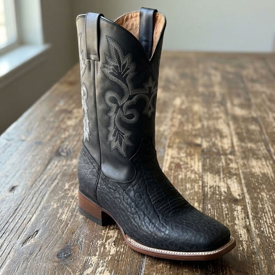 CP1706 - Cowboy Prayer Hand Crafted Genuine Black Bull Shoulder Cowboy Boots