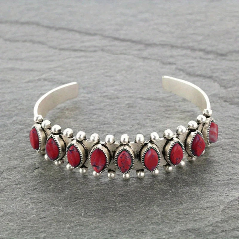 Load image into Gallery viewer, TMBC40 - Red Stone Cuff Bracelet

