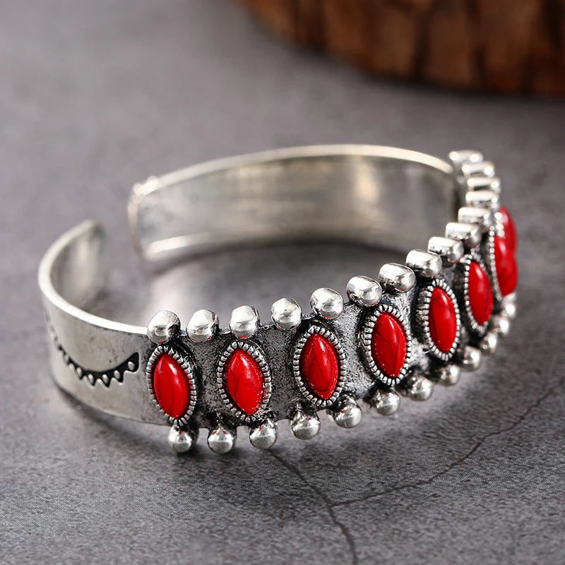 Load image into Gallery viewer, TMBC40 - Red Stone Cuff Bracelet
