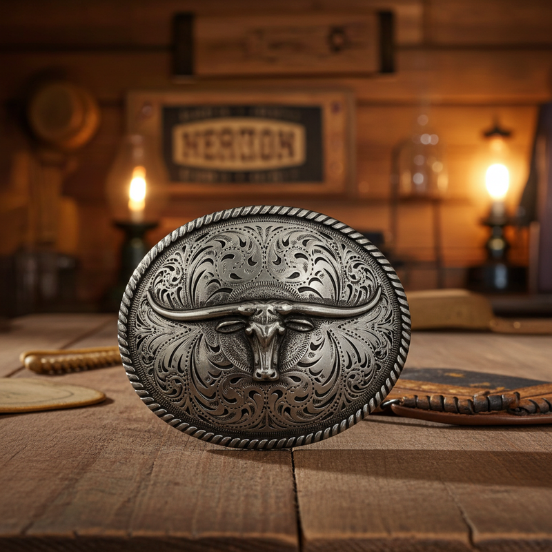 Load image into Gallery viewer, RLB503 - RockinLeather Silver Steer Head Oval Buckle
