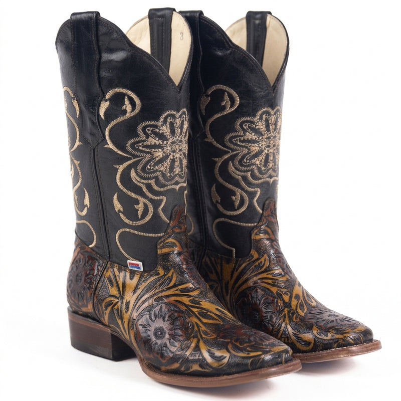 Load image into Gallery viewer, 2204 - RockinLeather Women's Jungle Floral Leather Stamped Western Boot

