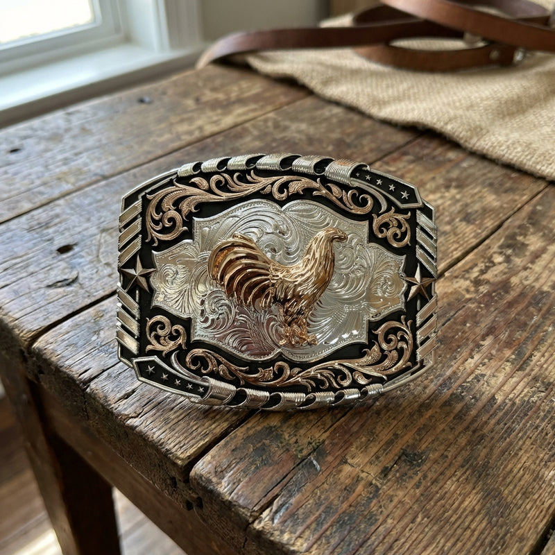 Load image into Gallery viewer, AWW17 - Rooster Tooled Design Rose Gold Buckle
