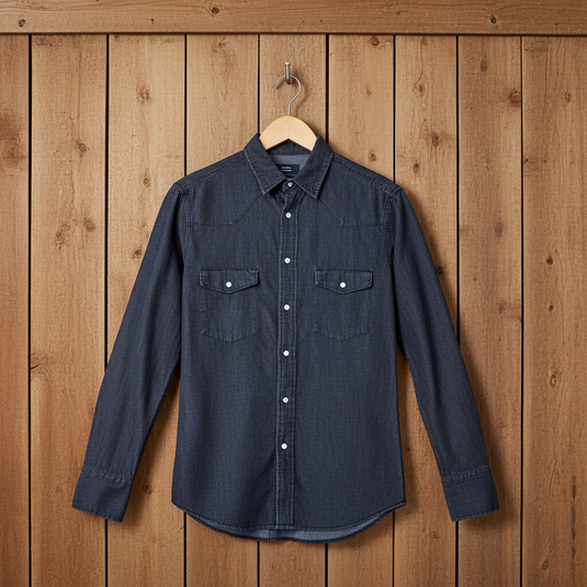 RLLSMS03 - RockinLeather Men's 7.1 oz Distressed Black Denim Western Shirt