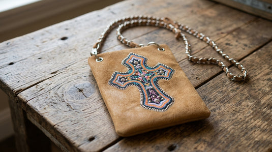 Rainbow Purse 13 - Brown with Cross
