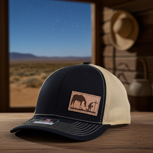 CP101 - Cowboy Prayer Leather Patch Black/Vegas Gold Cap