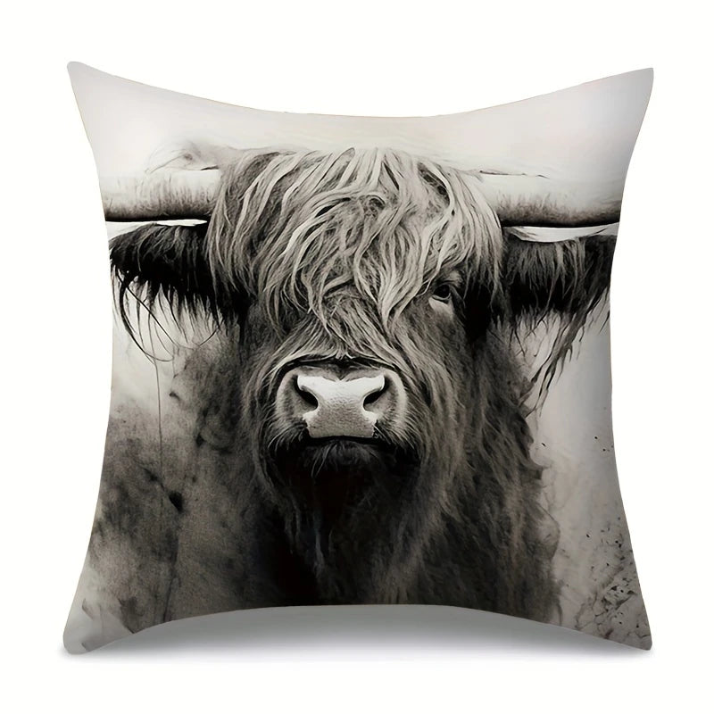 Load image into Gallery viewer, TMPL11 - 1 Piece Highland Cow Print Throw Pillow
