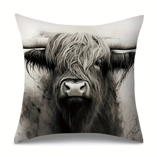 TMPL11 - 1 Piece Highland Cow Print Throw Pillow