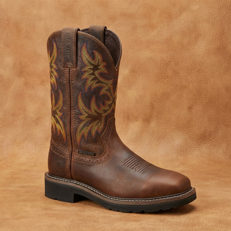 Load image into Gallery viewer, WKL4682 - Justin Ladies Rugged Tan Stampede Square Toe
