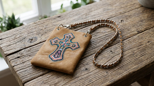 Rainbow Purse 13 - Brown with Cross