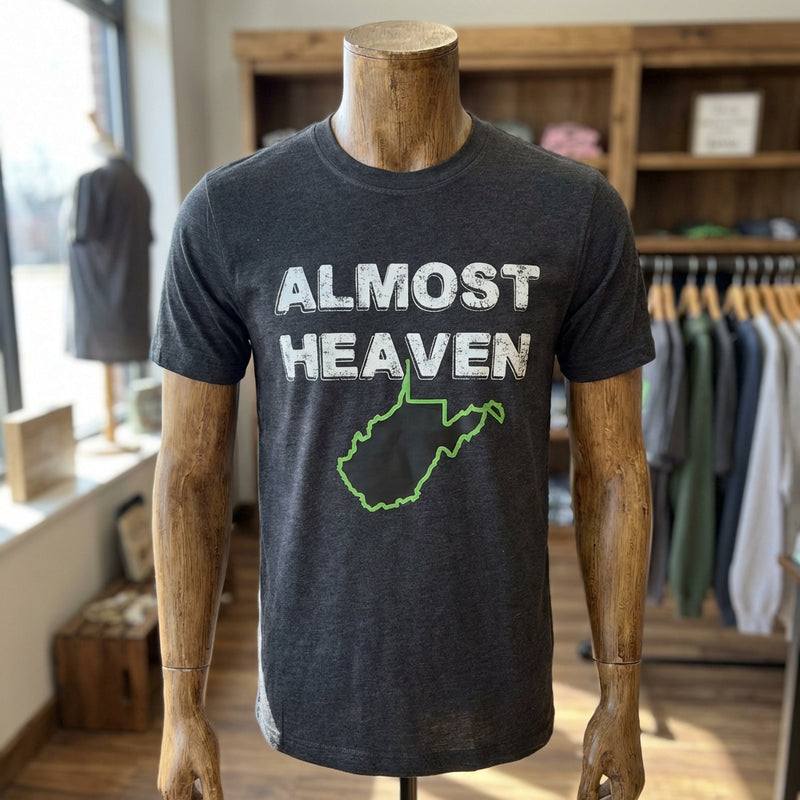 Load image into Gallery viewer, DDT2 - Dark Heather Grey "Almost Heaven" WV Short Sleeve T Shirt
