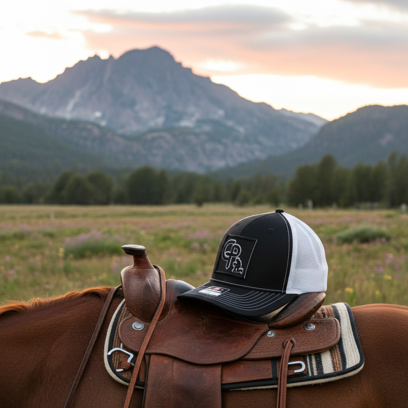 Load image into Gallery viewer, CP114 - Cowboy Prayer 3D Black  Black/White Cap
