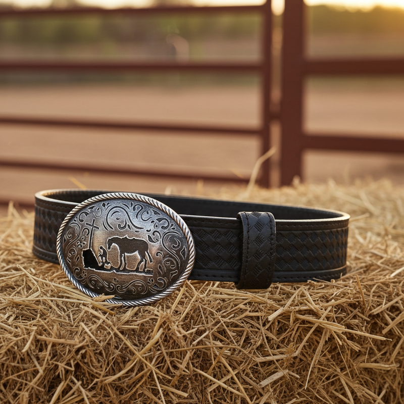 Load image into Gallery viewer, CP1002 - Cowboy Prayer Black Cowhide Leather Belt With Buckle

