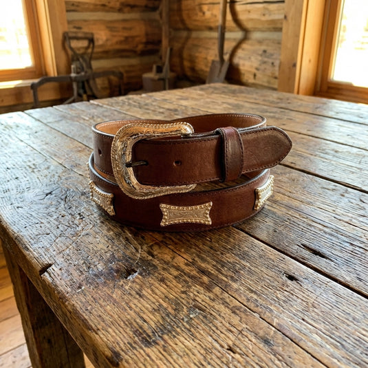 B19a - RockinLeather Bull Choco Belt with Conchos