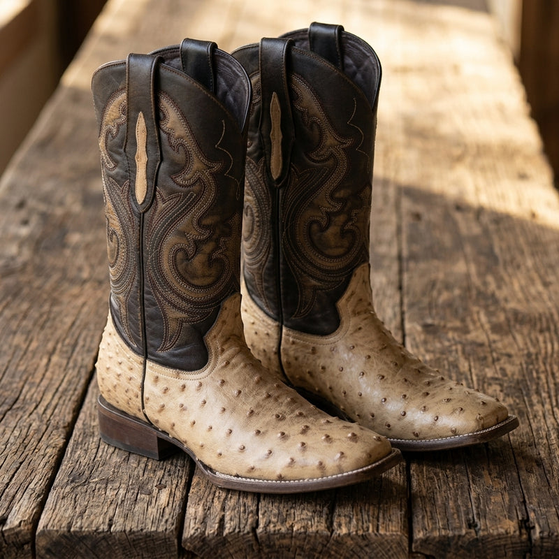 Load image into Gallery viewer, 8011 - RockinLeather Men's Orix Full Quill Ostrich Square Toe Western Boot
