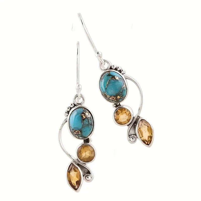 Load image into Gallery viewer, TMER51 - Turquoise Water Inlaid Drop Earrings
