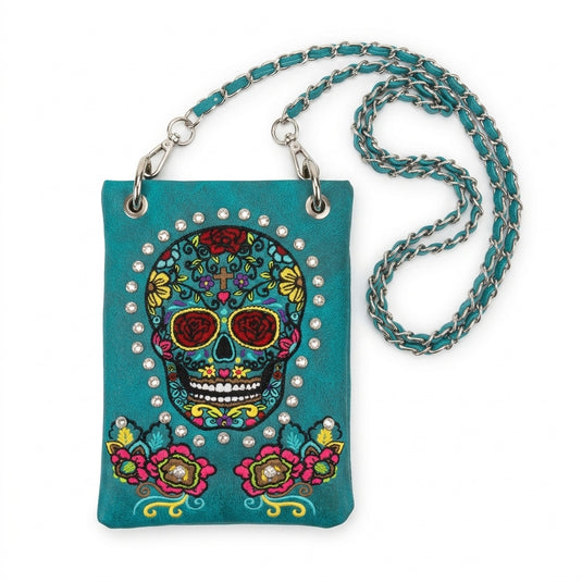 Rainbow Purse 3 - Teal Sugar Skull