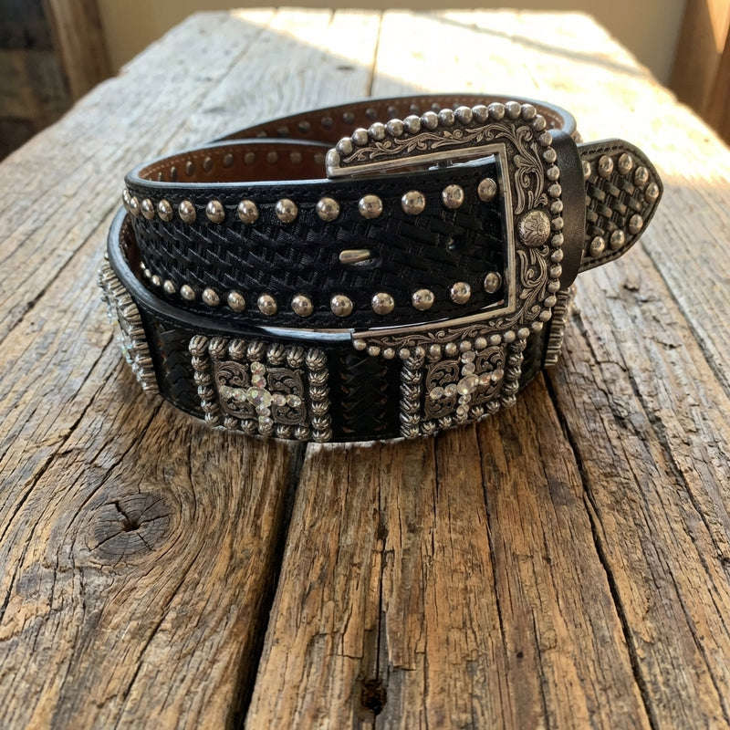 Load image into Gallery viewer, A1014401 - Ariat Men's Black Belt with Cross Conchos

