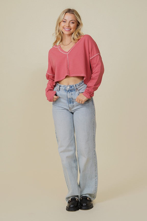 Load image into Gallery viewer, TIM5 - Ladies Mauve Stitched Cotton Jersey Crop Top
