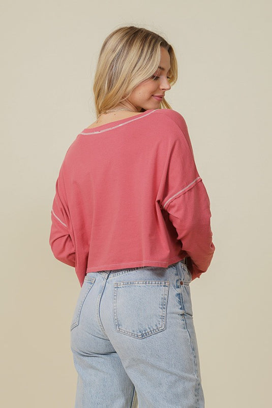 TIM5 - Ladies Mauve Stitched Cotton Jersey Crop Top