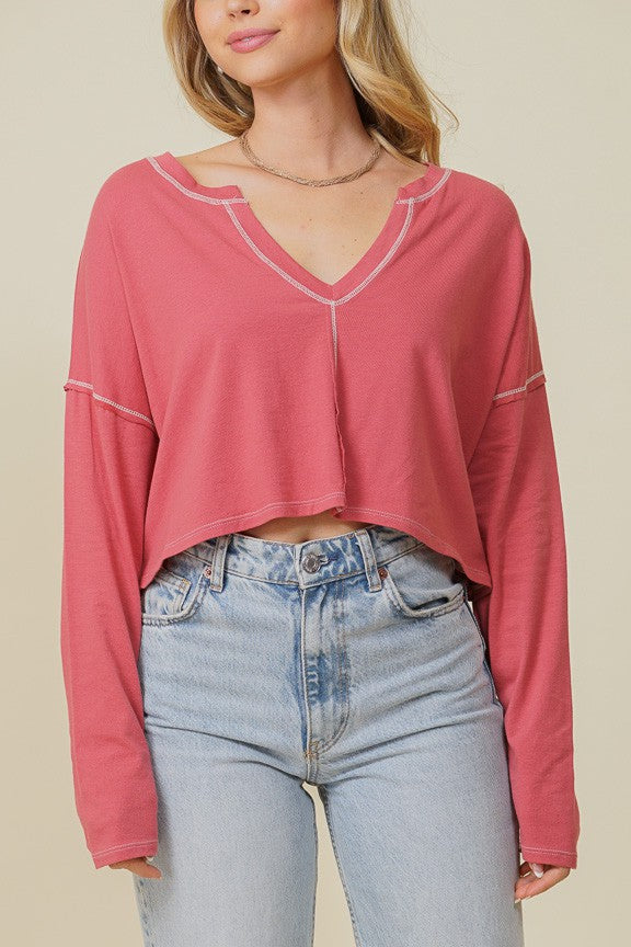 Load image into Gallery viewer, TIM5 - Ladies Mauve Stitched Cotton Jersey Crop Top
