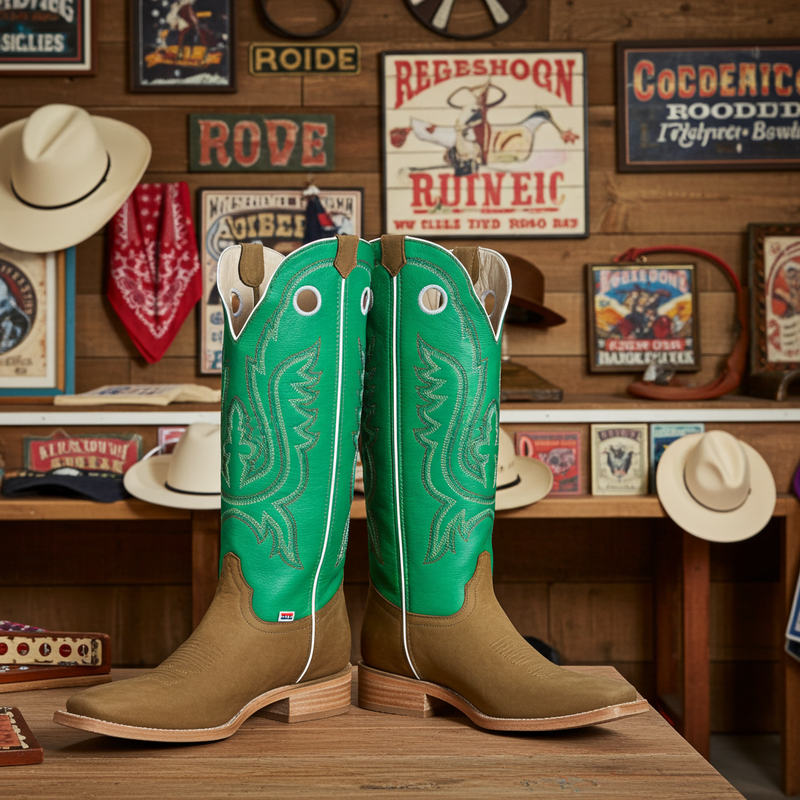 Load image into Gallery viewer, 1107 - RockinLeather Men&#39;s Buckaroo Green Shaft Western Boot
