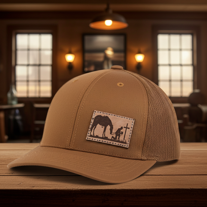 CP106 - Cowboy Prayer Leather Patch Caramel Retro Cap