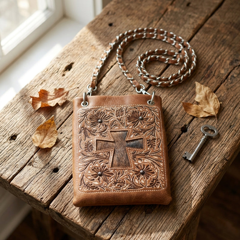 Load image into Gallery viewer, Rainbow Purse 9 - Brown with Cross
