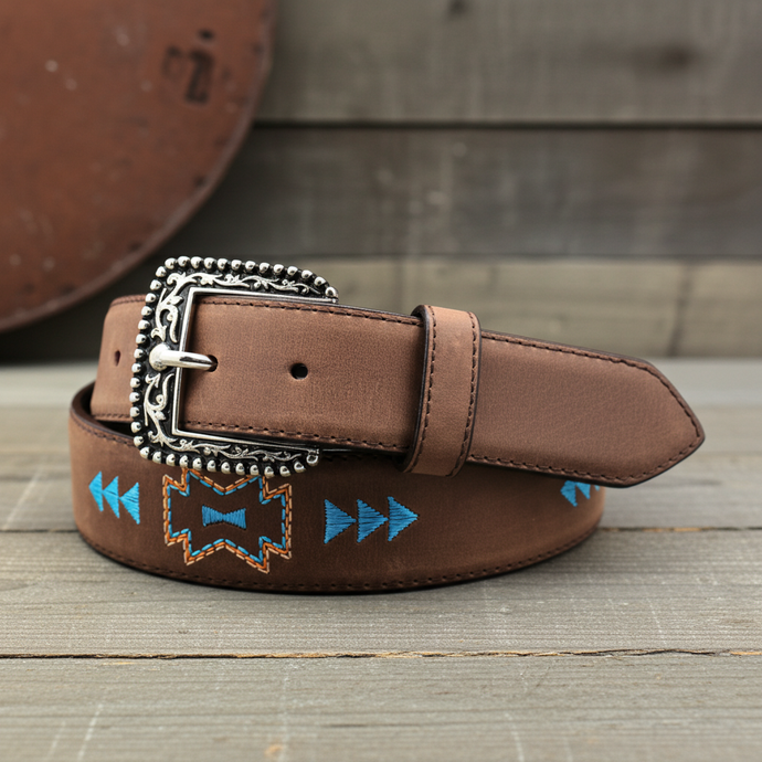 CP1010 - Cowboy Prayer Cowhide Leather Belt w/ Embroidery
