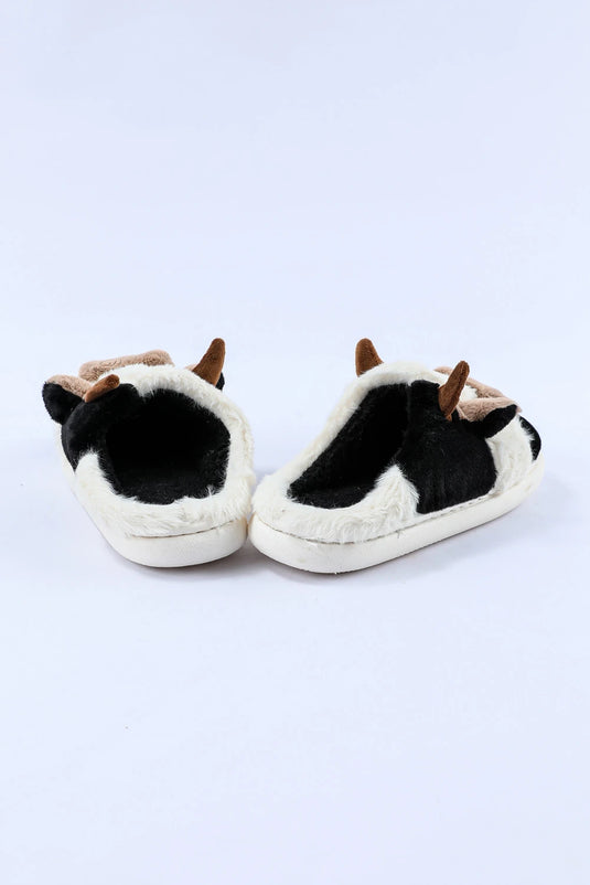 DLLSHOE 127 - White Cartoon Animal Cow Plush Slippers