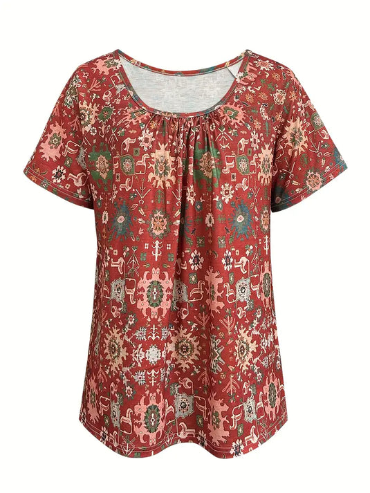 TMTSHT137 - Ladies Pleated Boho Design T Shirt