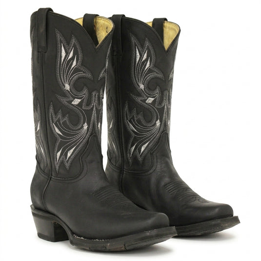 1149 - RockinLeather Men's Black Oiled Narrow Square Toe Western Boot