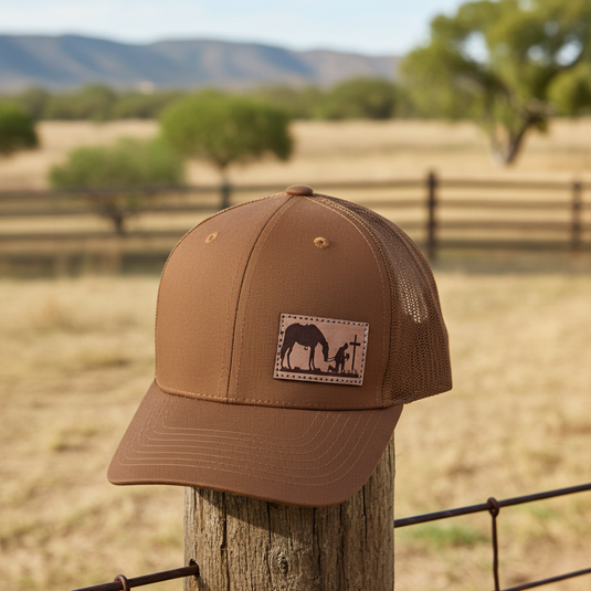 CP106 - Cowboy Prayer Leather Patch Caramel Retro Cap
