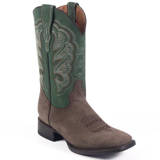 1807 - RockinLeather Men's Crazy Choco Cowhide Western Boot w/Green Upper