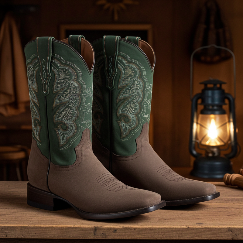 Load image into Gallery viewer, 1807 - RockinLeather Men&#39;s Crazy Choco Cowhide Western Boot w/Green Upper
