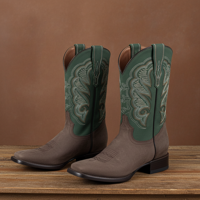 Load image into Gallery viewer, 1807 - RockinLeather Men&#39;s Crazy Choco Cowhide Western Boot w/Green Upper
