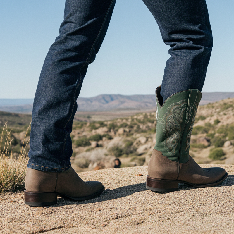 Load image into Gallery viewer, 1807 - RockinLeather Men&#39;s Crazy Choco Cowhide Western Boot w/Green Upper
