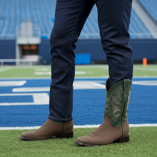 1807 - RockinLeather Men's Crazy Choco Cowhide Western Boot w/Green Upper