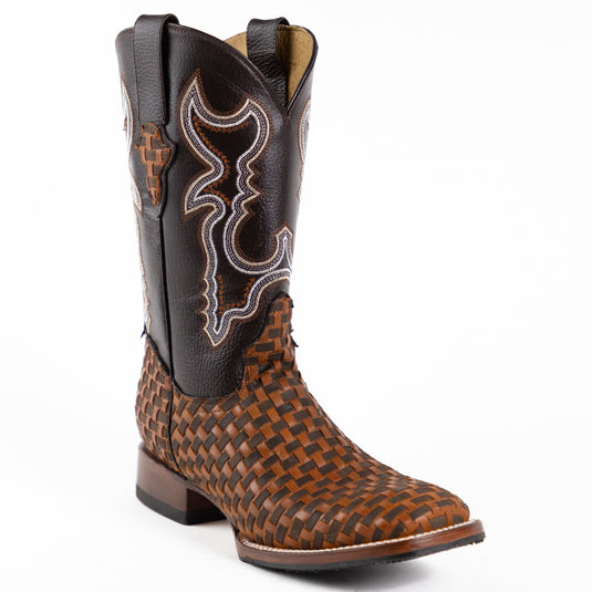 1809 - RockinLeather Men's Hand Woven Cowhide Leather Western Boot