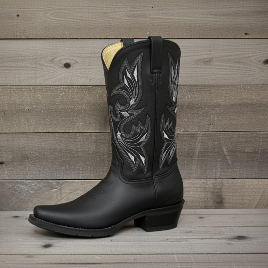 1149 - RockinLeather Men's Black Oiled Narrow Square Toe Western Boot