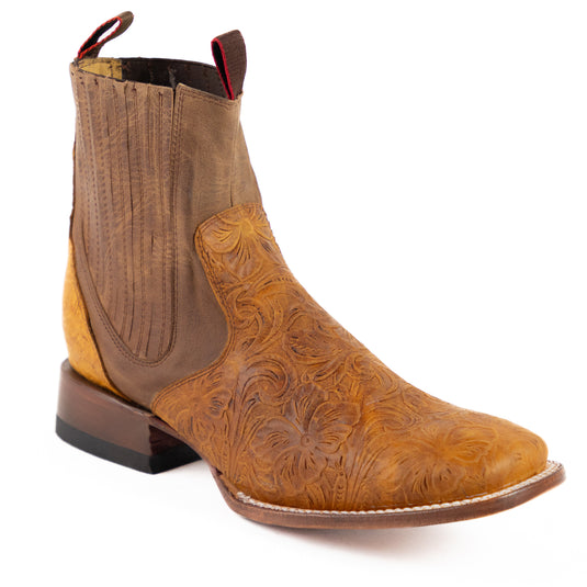 1813 - RockinLeather Men's Bulldog Caballero Leather Stamped Chelsea Boot