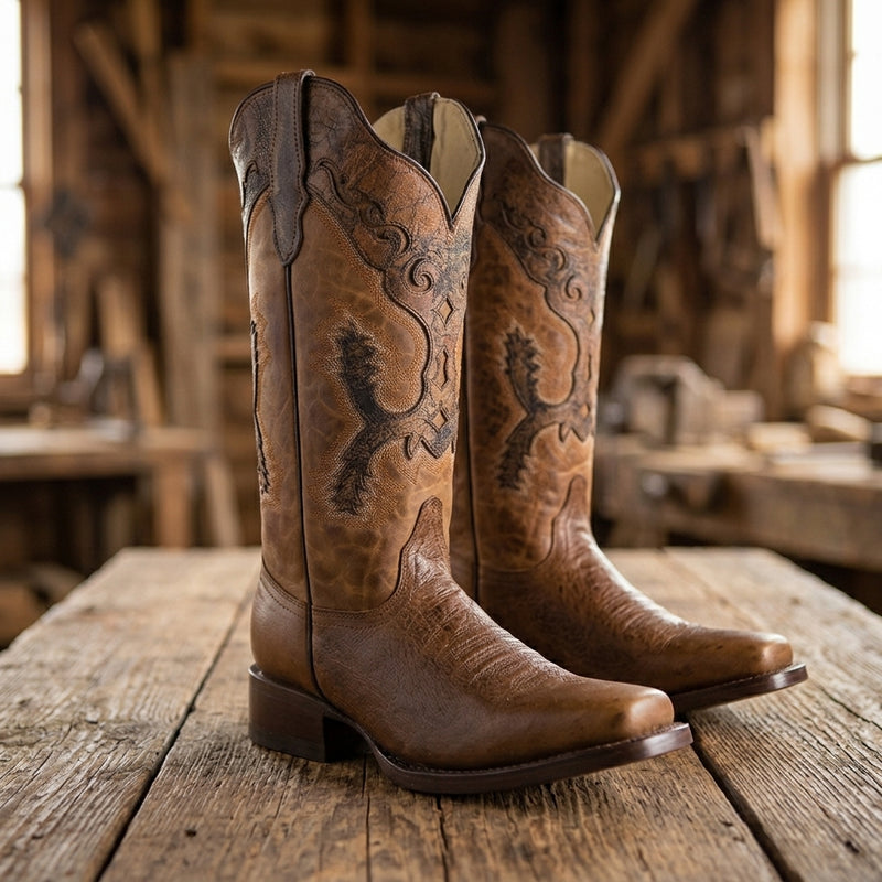 Load image into Gallery viewer, 2808 - RockinLeather Women's Gaucho Orix Leather with Crater Overlay Western Boot
