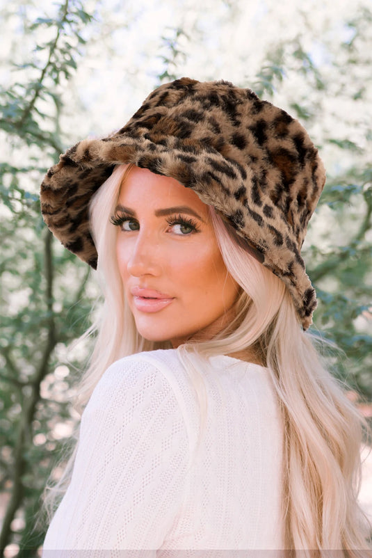 DLLHAT 1 - Thai Curry Leopard Plush Wide Brim Winter Fishman Hat