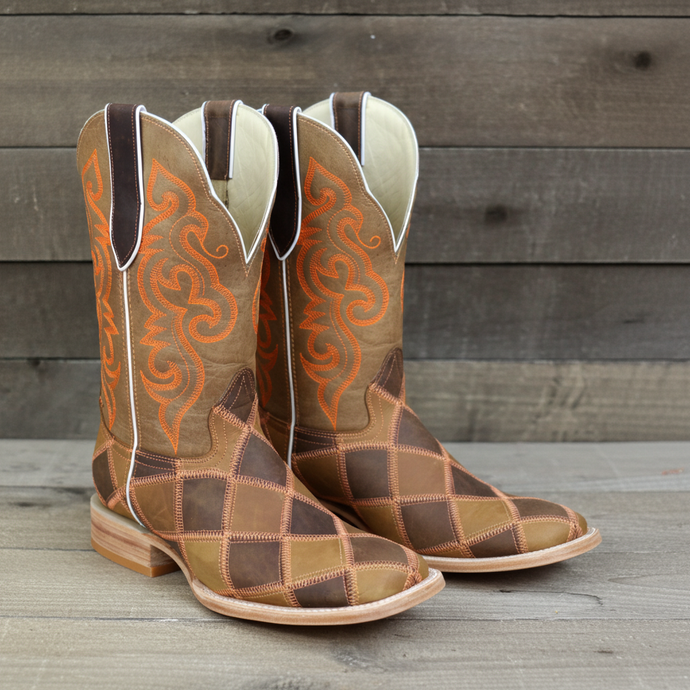 1206 - RockinLeather Men's Orange Stitch Patchwork Western Boot