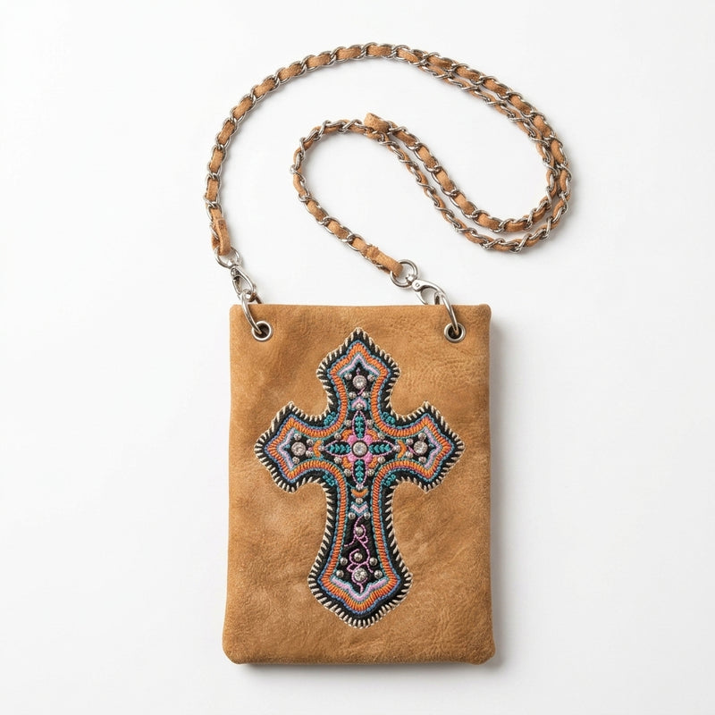 Load image into Gallery viewer, Rainbow Purse 13 - Brown with Cross
